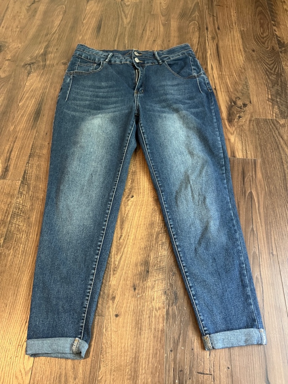 SHEIN Curve Dark Wash Cuffed Skinny Jeans 1XL High Rise Casual Clean Girl
